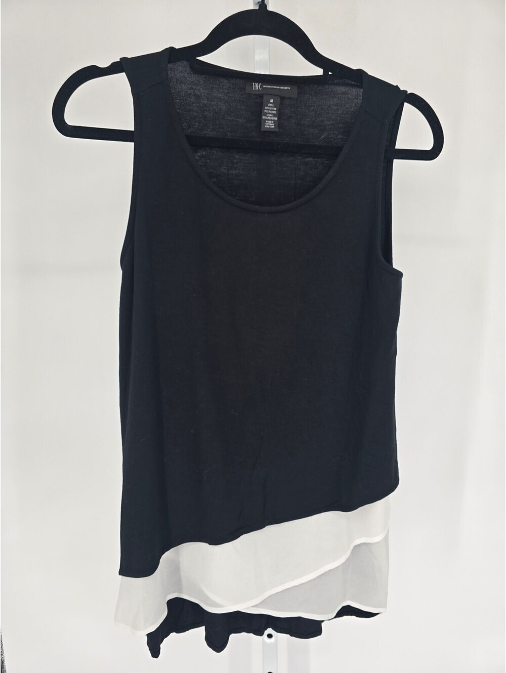 INC International Concepts Womens Sz M Layered Sleeveless Blouse Black White